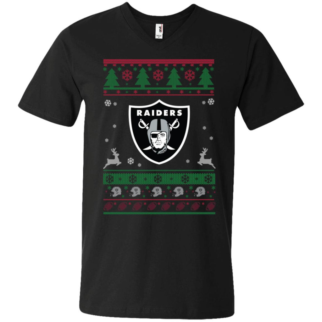 Oakland Raiders Logo Football Teams Ugly Christmas Sweater Men V-Neck T-Shirt