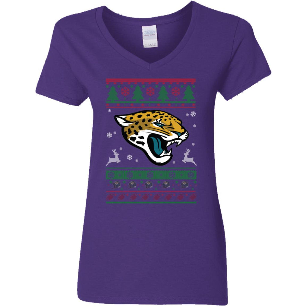 Jacksonville Jaguars Logo Football Teams Ugly Christmas Sweater Women V-Neck T-Shirt