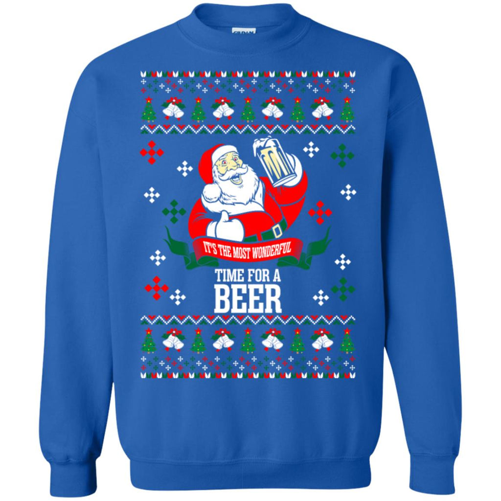 It's The Most Wonderful Time For A Beer Ugly Christmas Unisex Crewneck Pullover Sweatshirt