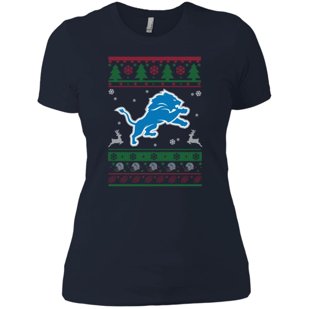 Detroit Lions Logo Football Teams Ugly Christmas Sweater Women T-Shirt