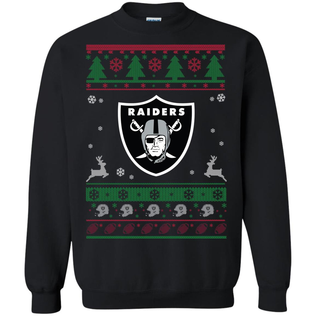 Oakland Raiders Logo Football Teams Ugly Christmas Sweater Unisex Crewneck Pullover Sweatshirt