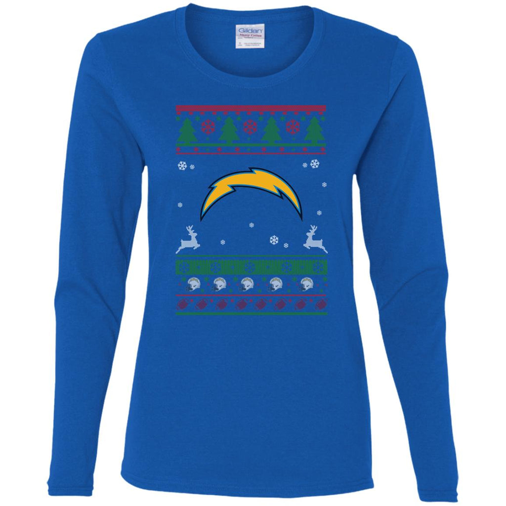 Los Angeles Chargers Logo Football Teams Ugly Christmas Sweater Women Long Sleeve Shirt