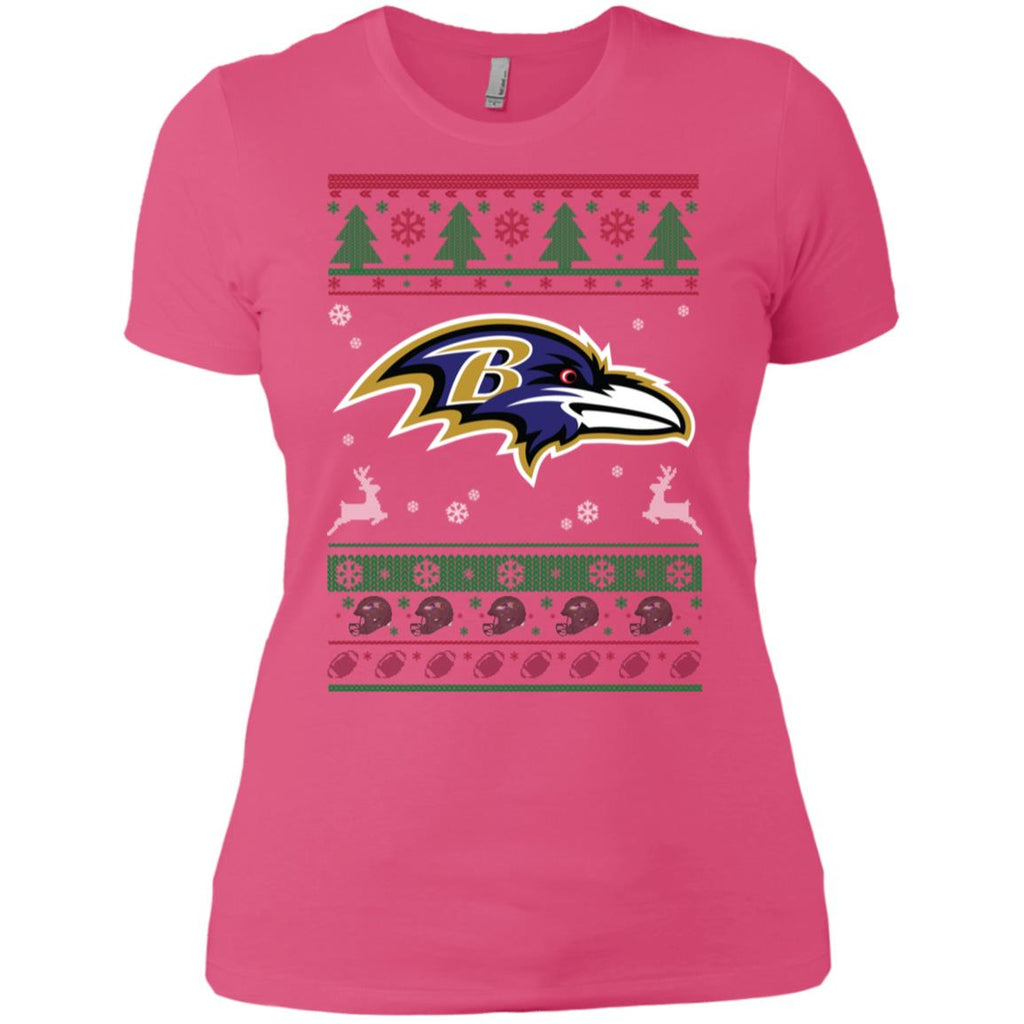 Baltimore Ravens Logo Football Teams Ugly Christmas Sweater Women T-Shirt