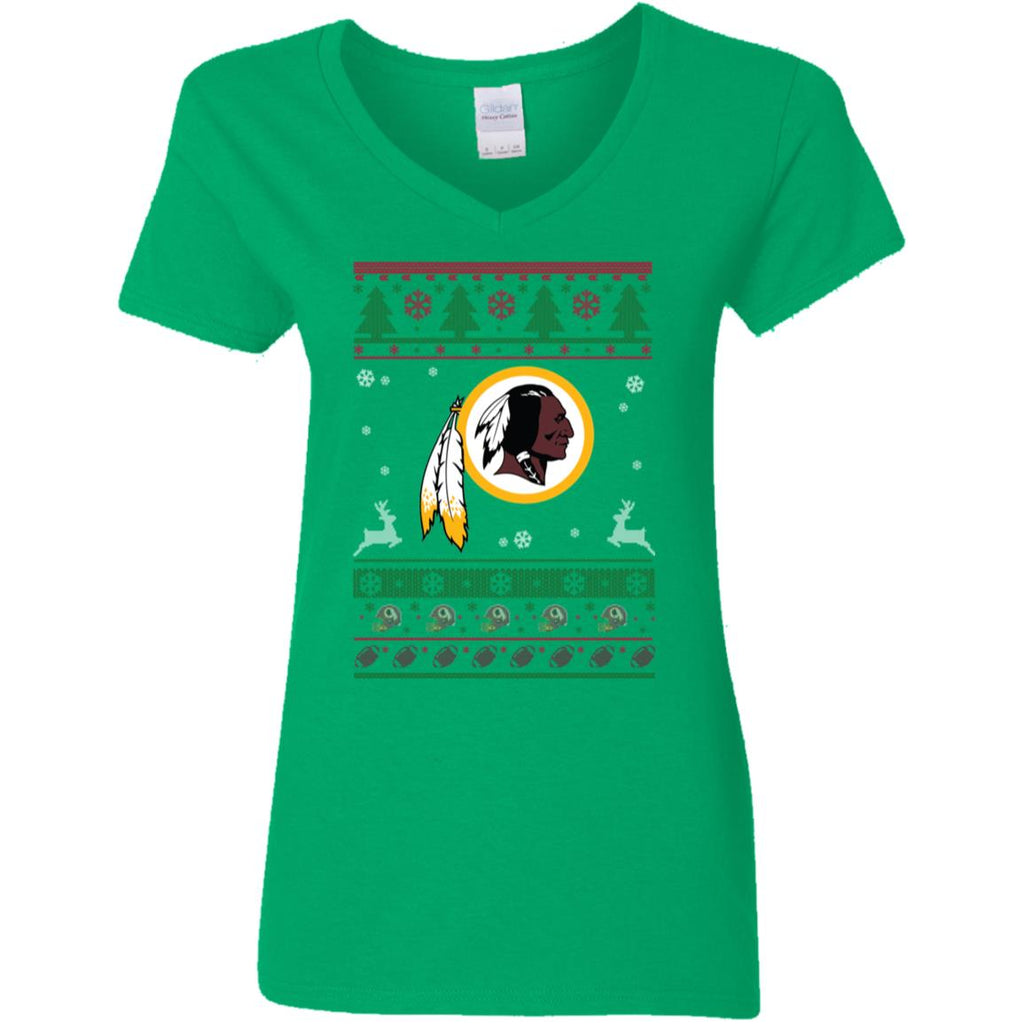 Washington Redskins Logo Football Teams Ugly Christmas Sweater Women V-Neck T-Shirt