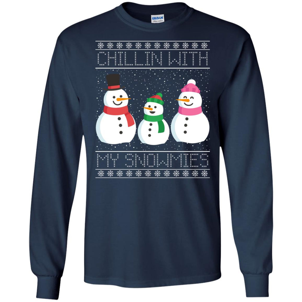 Chillin With My Snowmies Snowman Christmas Men Long SLeeve Shirt