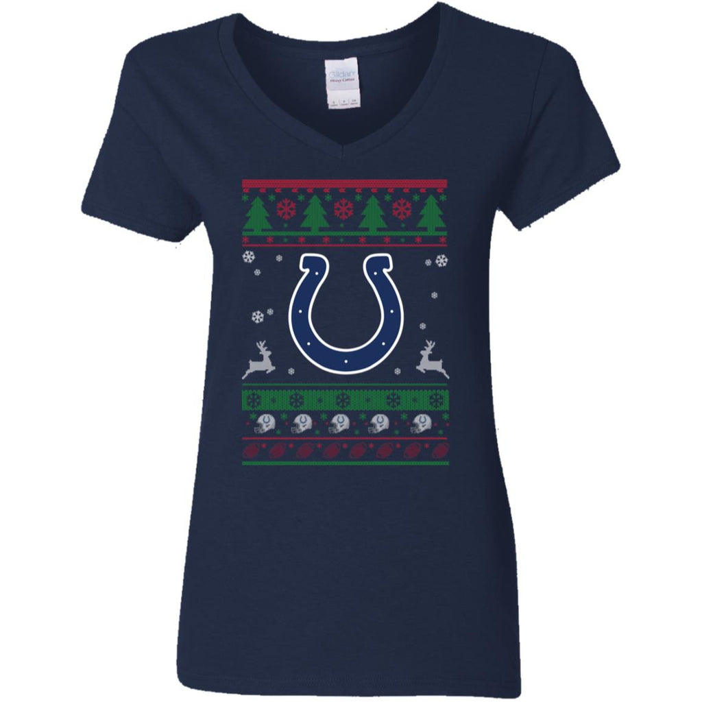 Indianapolis Colts Logo Football Teams Ugly Christmas Sweater Women V-Neck T-Shirt