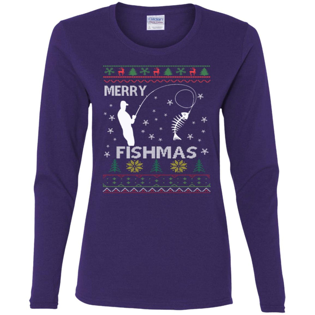 Merry Fishmas Ugly Christmas Women Long Sleeve Shirt