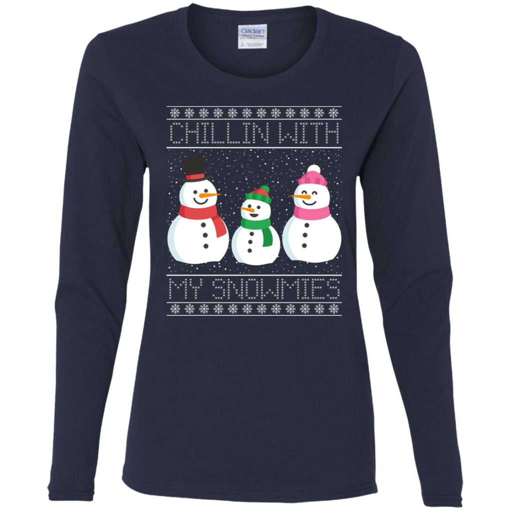 Chillin With My Snowmies Snowman Christmas Women Long Sleeve Shirt