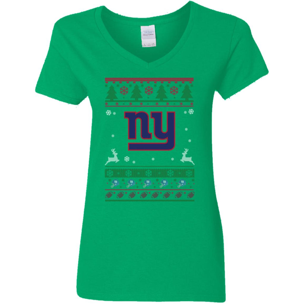 New York Giants Logo Football Teams Ugly Christmas Sweater Women V-Neck T-Shirt