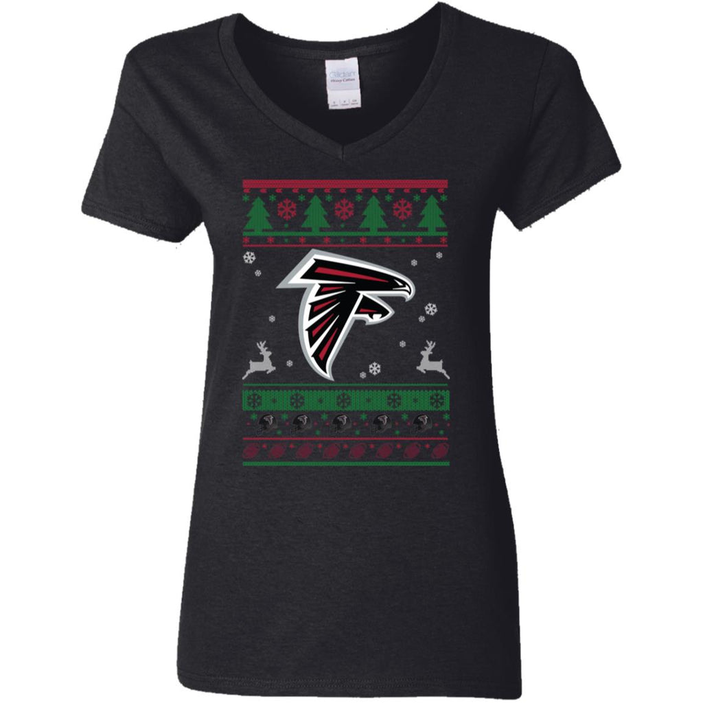 Atlanta Falcons Logo Football Teams Ugly Christmas Sweater Women V-Neck T-Shirt