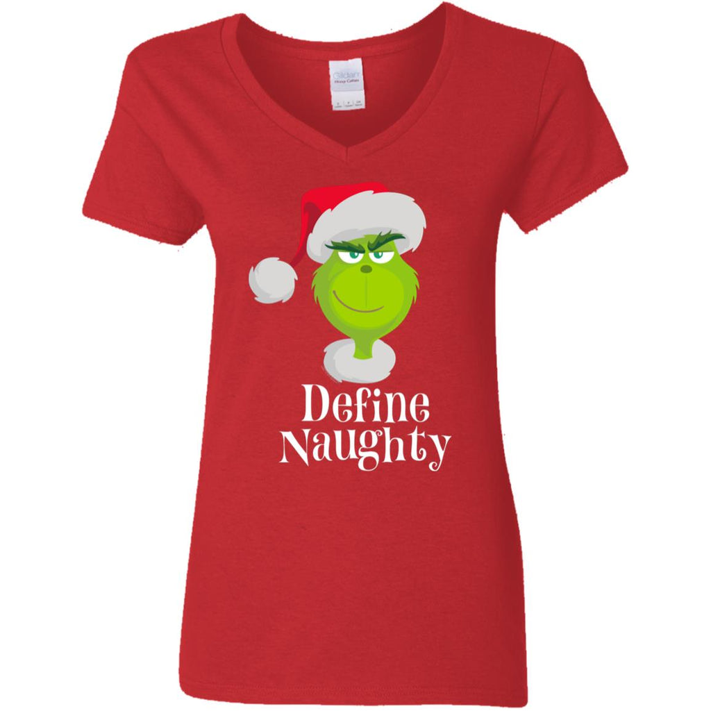 Dr. Seuss The Grinch Naughty Grinch Christmas Women V-Neck T-Shirt