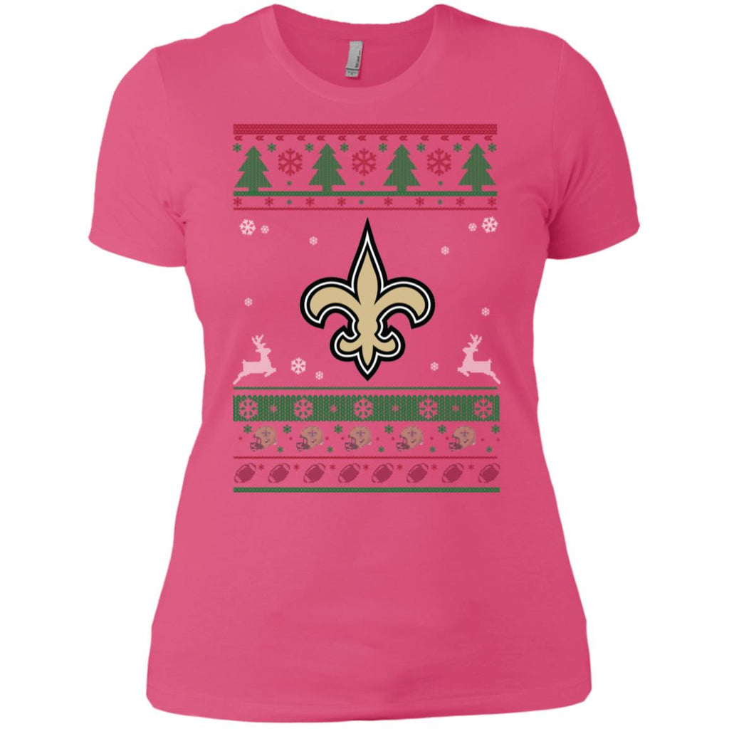 New Orleans Saints Logo Football Teams Ugly Christmas Sweater Women T-Shirt