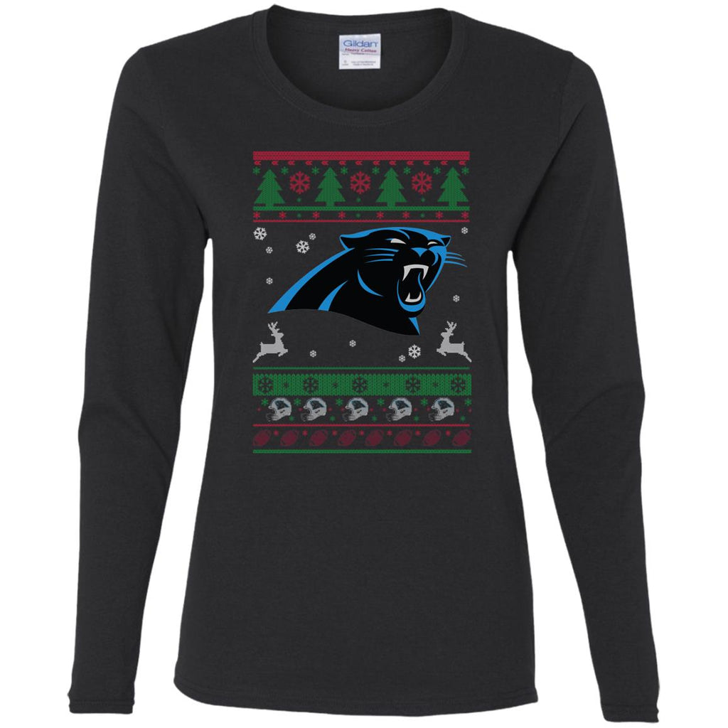Carolina Panthers Logo Football Teams Ugly Christmas Sweater Women Long Sleeve Shirt