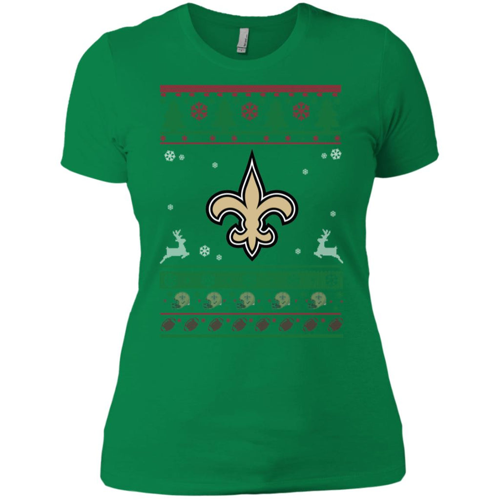 New Orleans Saints Logo Football Teams Ugly Christmas Sweater Women T-Shirt