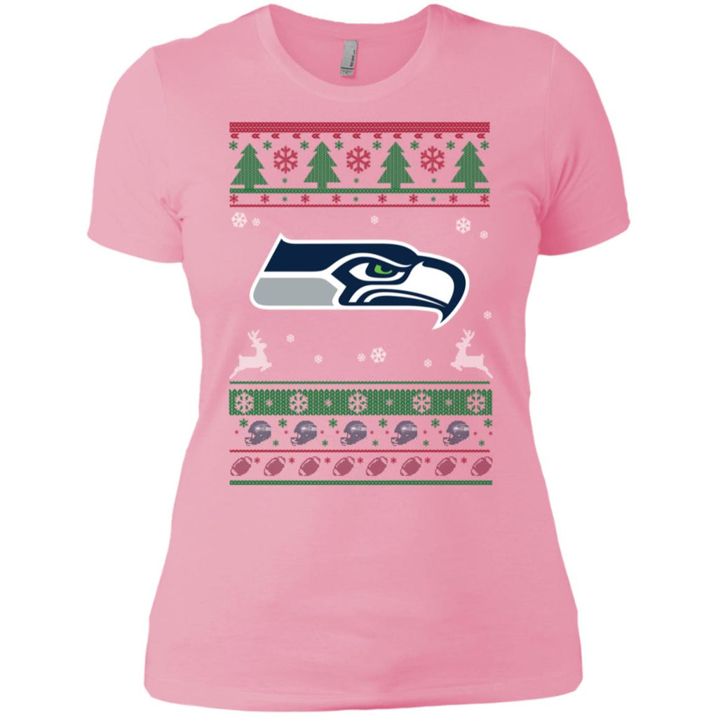 Seattle Seahawks Logo Football Teams Ugly Christmas Sweater Women T-Shirt