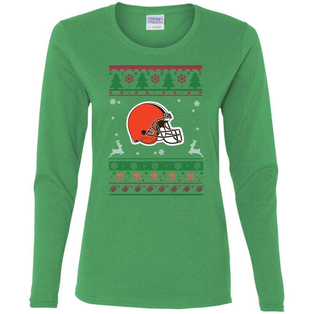 Cleveland Browns Logo Football Teams Ugly Christmas Sweater Women Long Sleeve Shirt