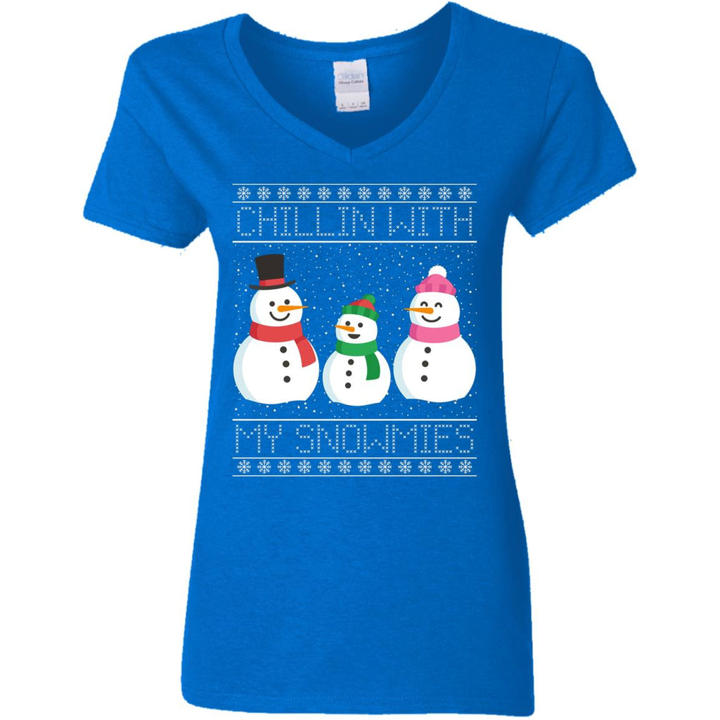 Chillin With My Snowmies Snowman Christmas Women V-Neck T-Shirt