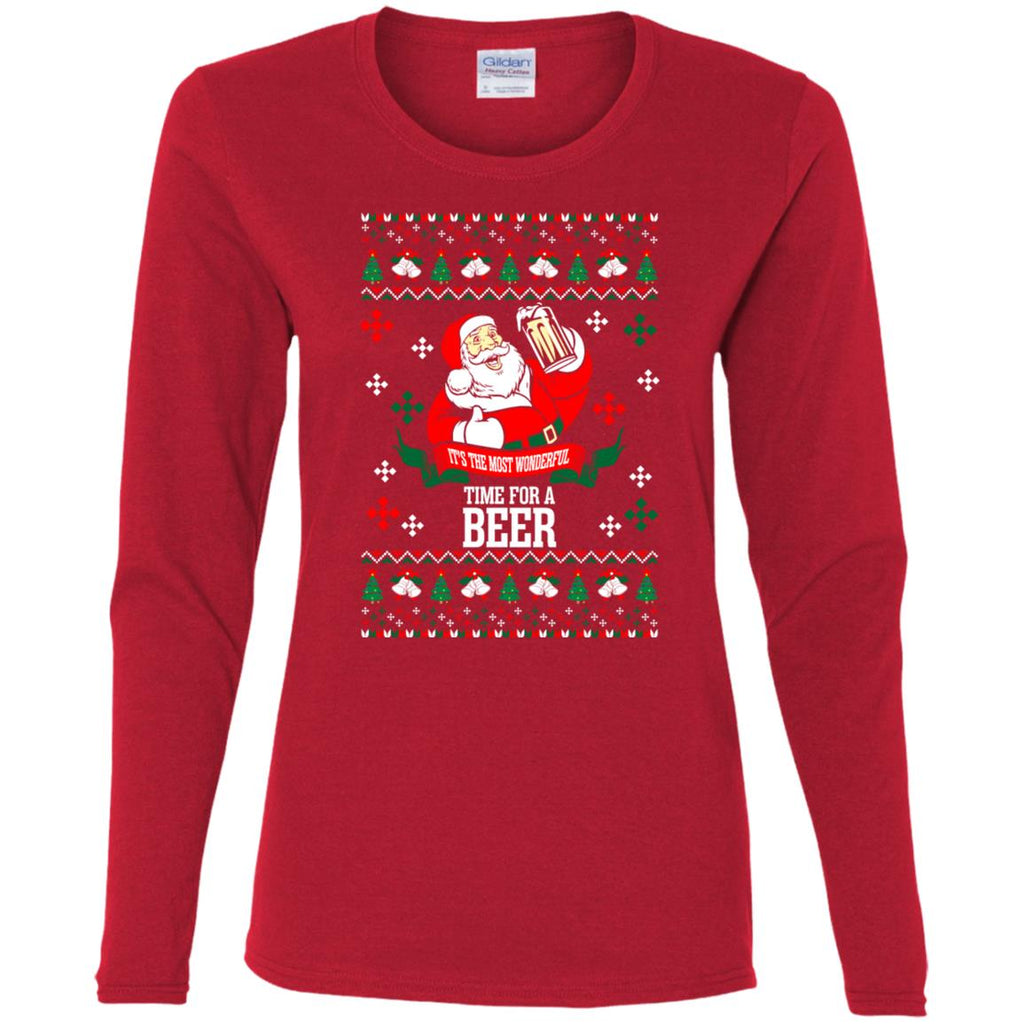 It's The Most Wonderful Time For A Beer Ugly Christmas Women Long Sleeve Shirt