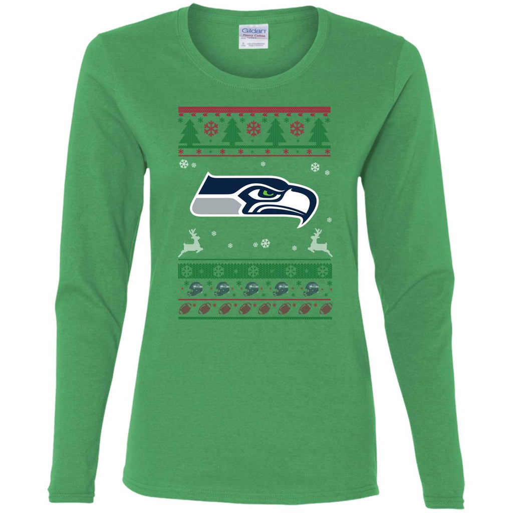 Seattle Seahawks Logo Football Teams Ugly Christmas Sweater Women Long Sleeve Shirt