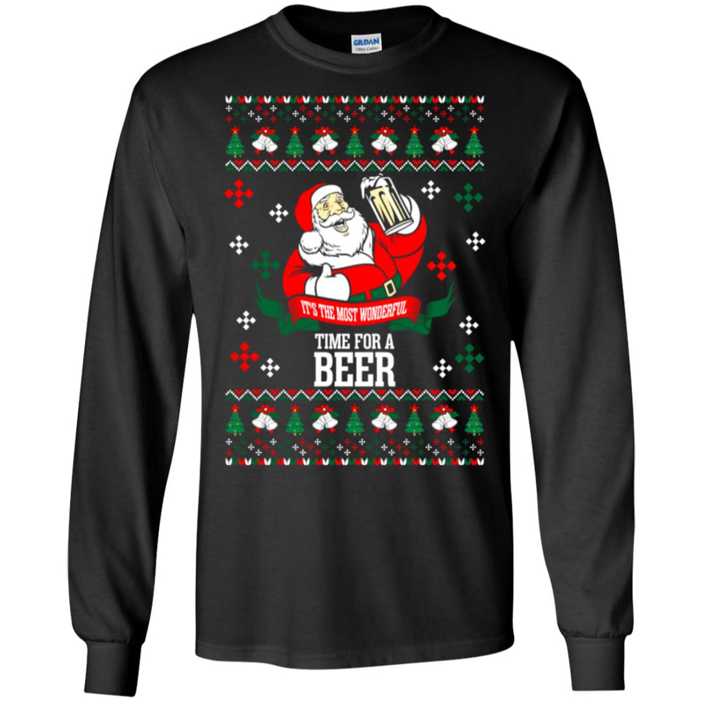 It's The Most Wonderful Time For A Beer Ugly Christmas Men Long SLeeve Shirt