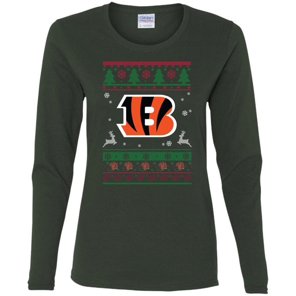 Cincinnati Bengals Logo Football Teams Ugly Christmas Sweater Women Long Sleeve Shirt