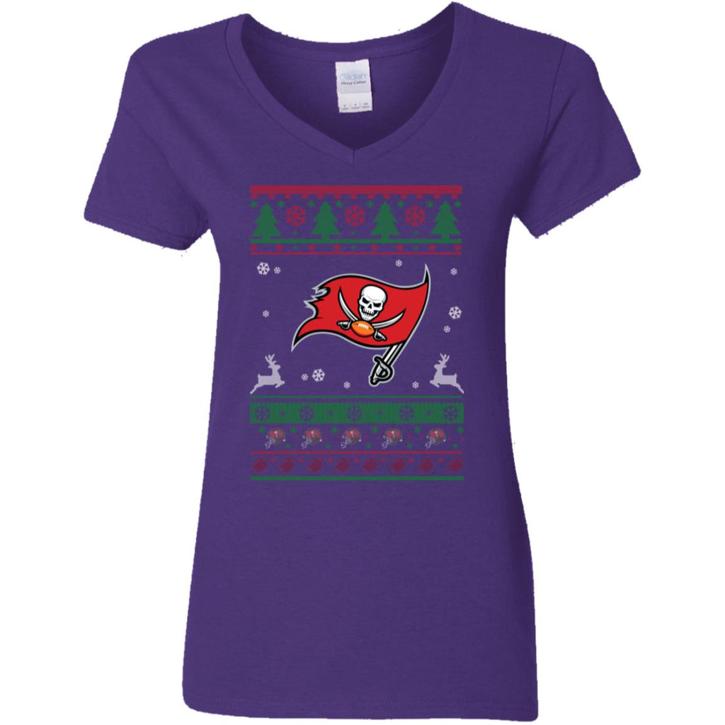 Tampa Bay Buccaneers Logo Football Teams Ugly Christmas Sweater Women V-Neck T-Shirt