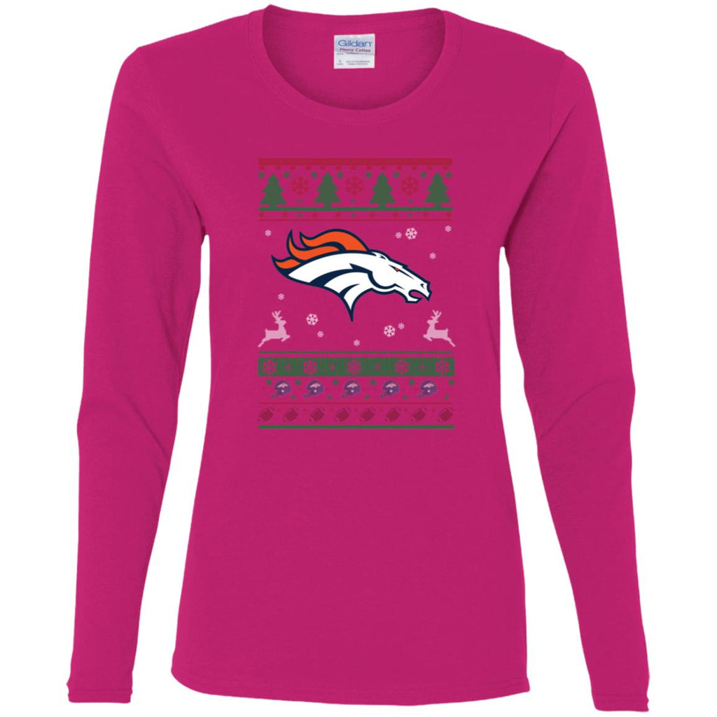 Denver Broncos Logo Football Teams Ugly Christmas Sweater Women Long Sleeve Shirt