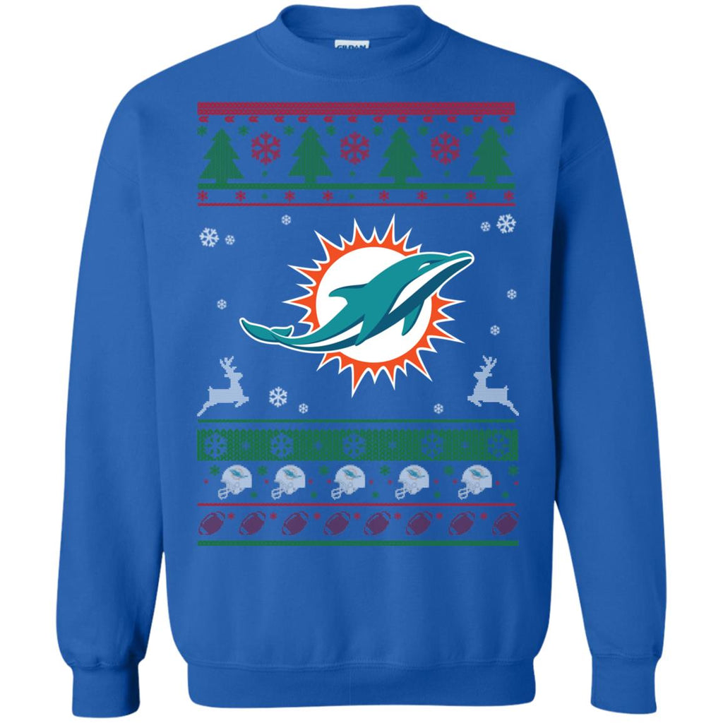 Miami Dolphins Logo Football Teams Ugly Christmas Sweater Unisex Crewneck Pullover Sweatshirt