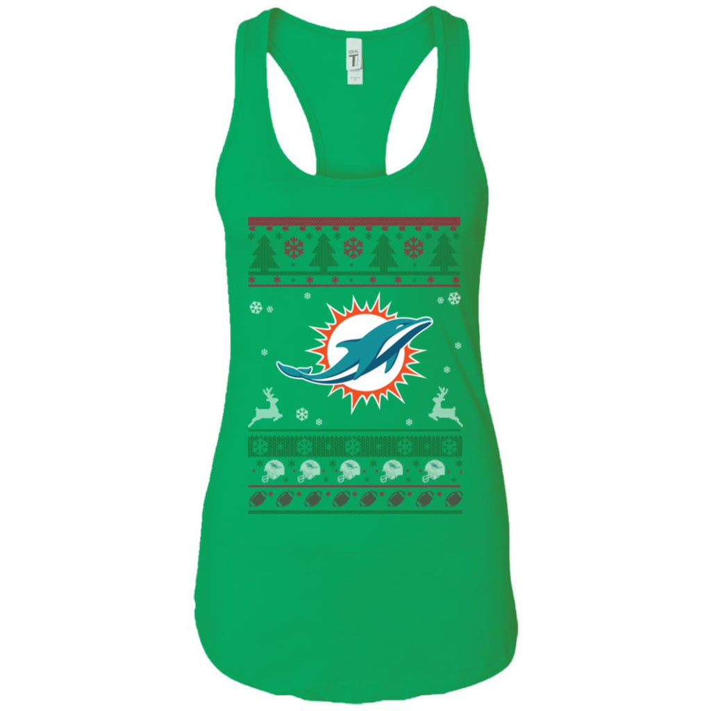 Miami Dolphins Logo Football Teams Ugly Christmas Sweater Women Tank
