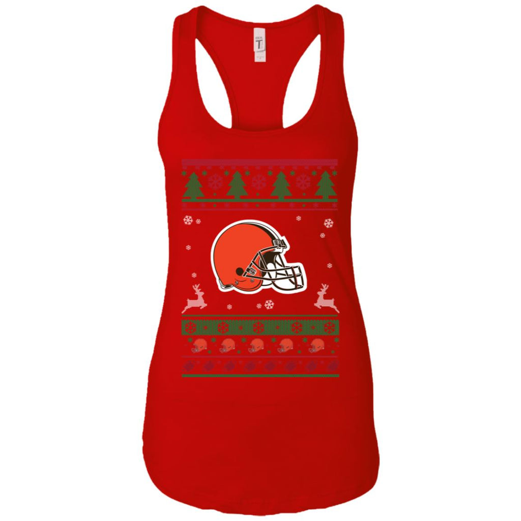 Cleveland Browns Logo Football Teams Ugly Christmas Sweater Women Tank