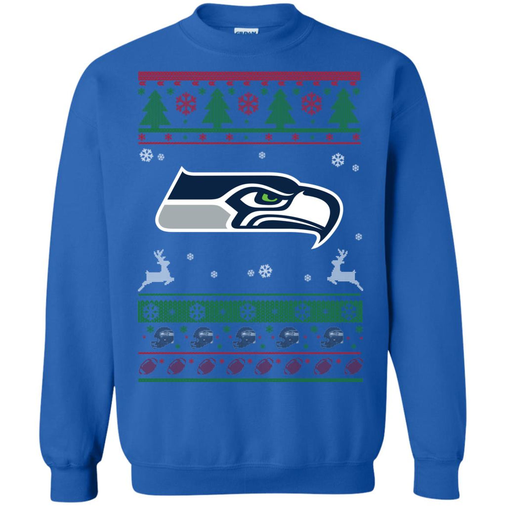 Seattle Seahawks Logo Football Teams Ugly Christmas Sweater Unisex Crewneck Pullover Sweatshirt