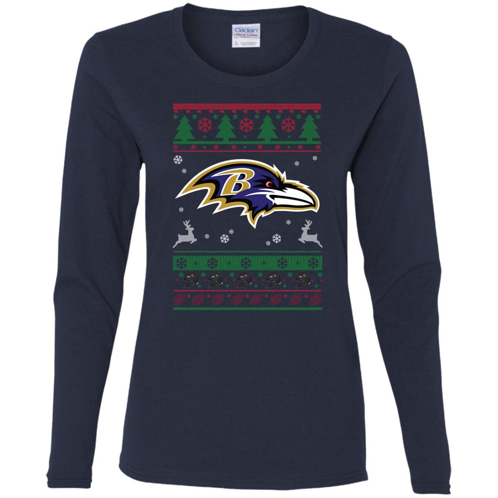 Baltimore Ravens Logo Football Teams Ugly Christmas Sweater Women Long Sleeve Shirt