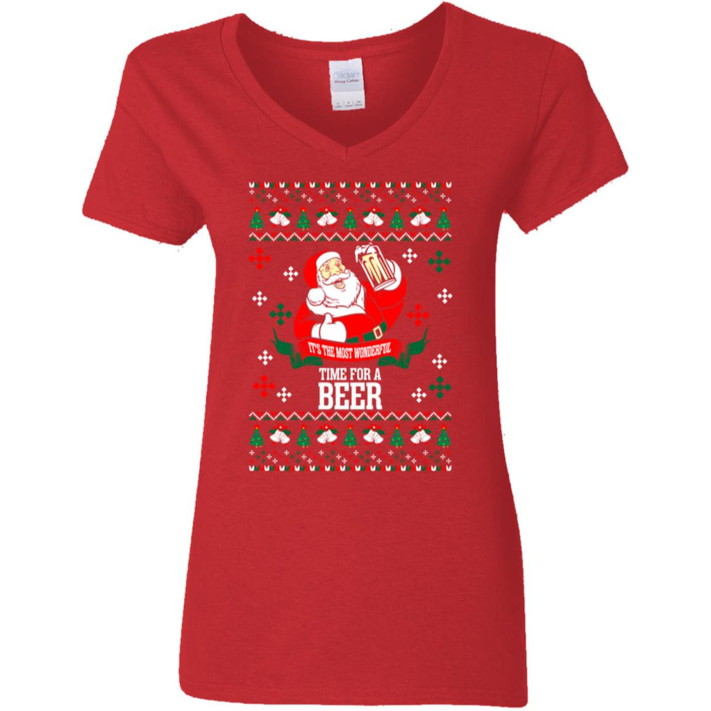 It's The Most Wonderful Time For A Beer Ugly Christmas Women V-Neck T-Shirt