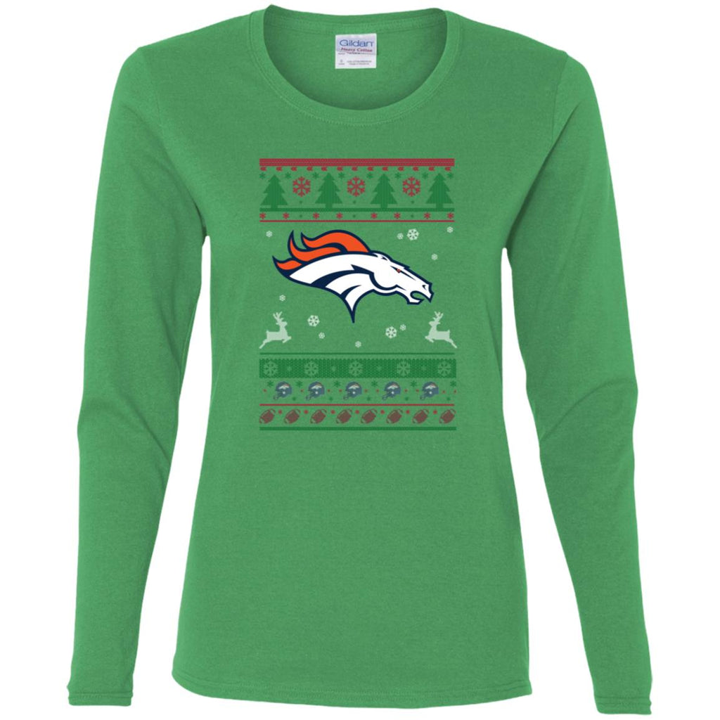 Denver Broncos Logo Football Teams Ugly Christmas Sweater Women Long Sleeve Shirt