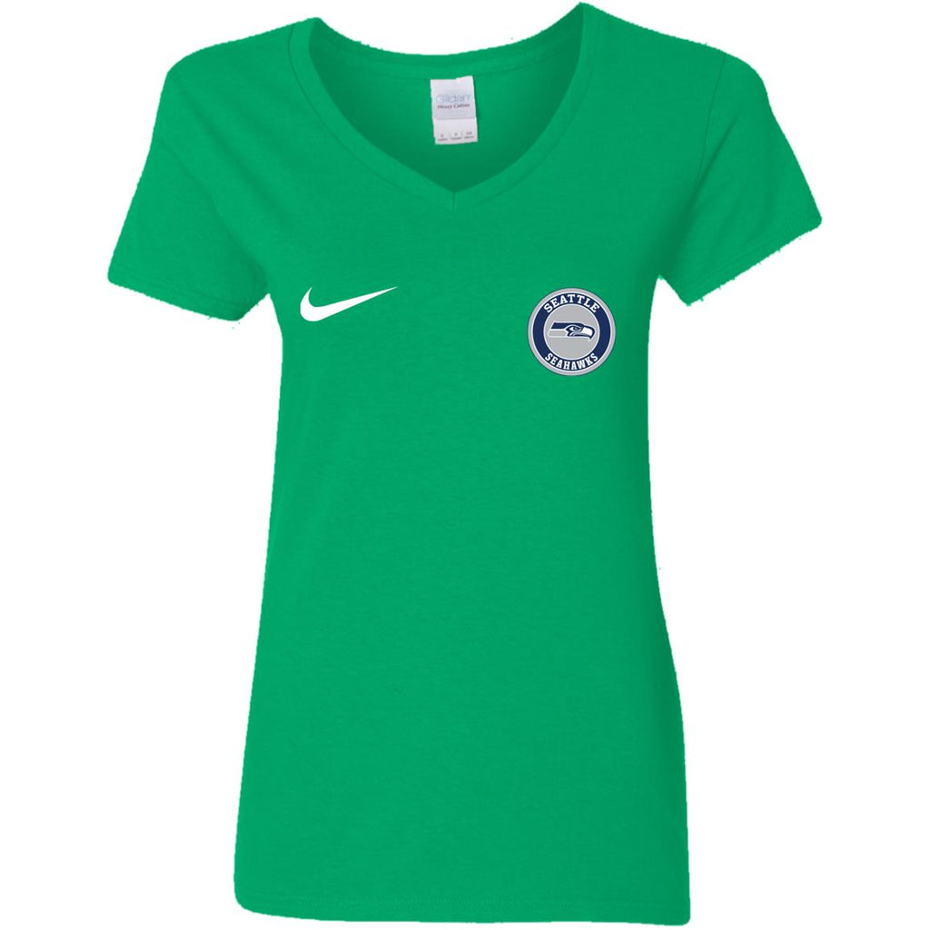 Nike Seatle Seahawk Nfl Football Women V-Neck T-Shirt