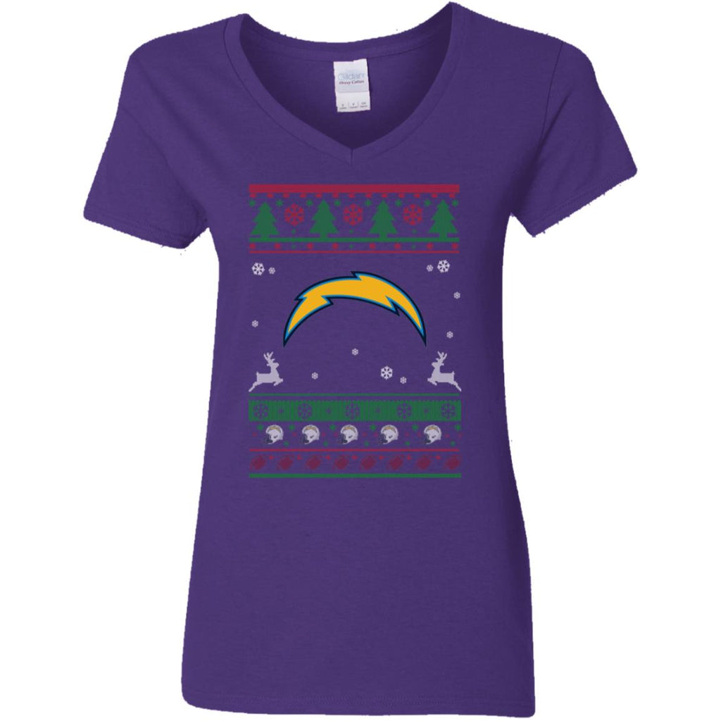 Los Angeles Chargers Logo Football Teams Ugly Christmas Sweater Women V-Neck T-Shirt