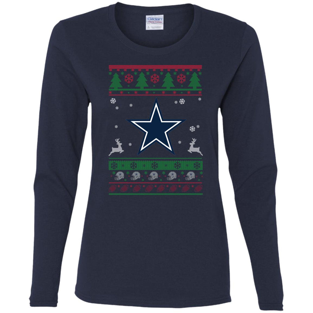 Dallas Cowboys Logo Football Teams Ugly Christmas Sweater Women Long Sleeve Shirt