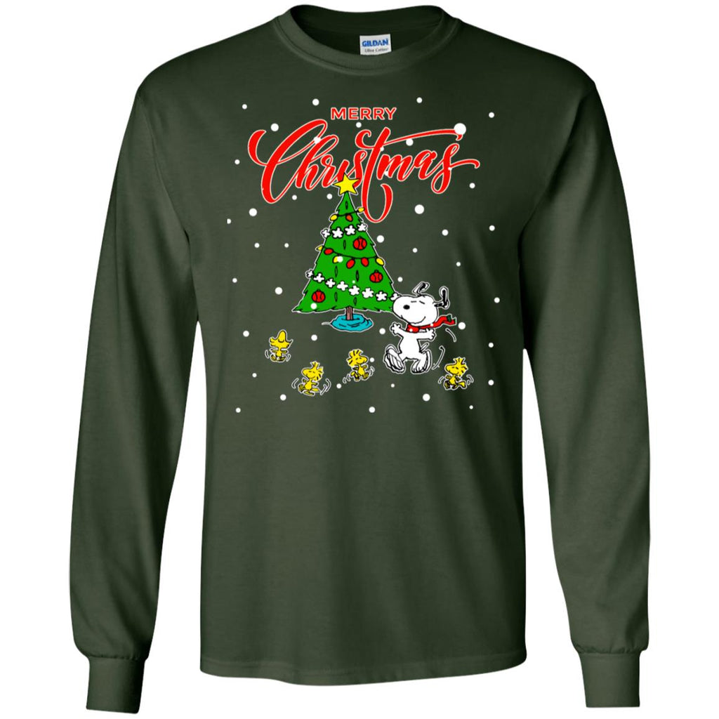 Peanuts-snoopy Christmas Tree Men Long SLeeve Shirt