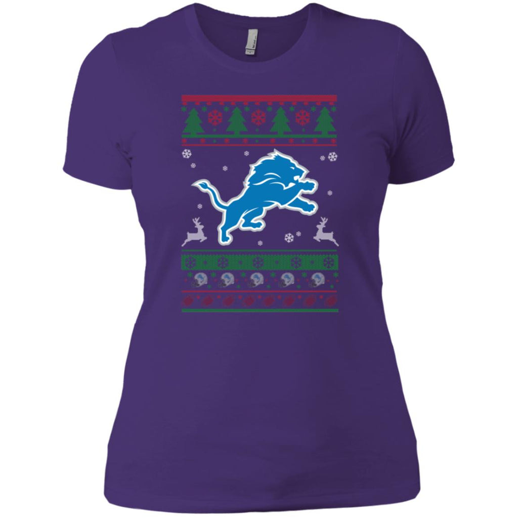 Detroit Lions Logo Football Teams Ugly Christmas Sweater Women T-Shirt
