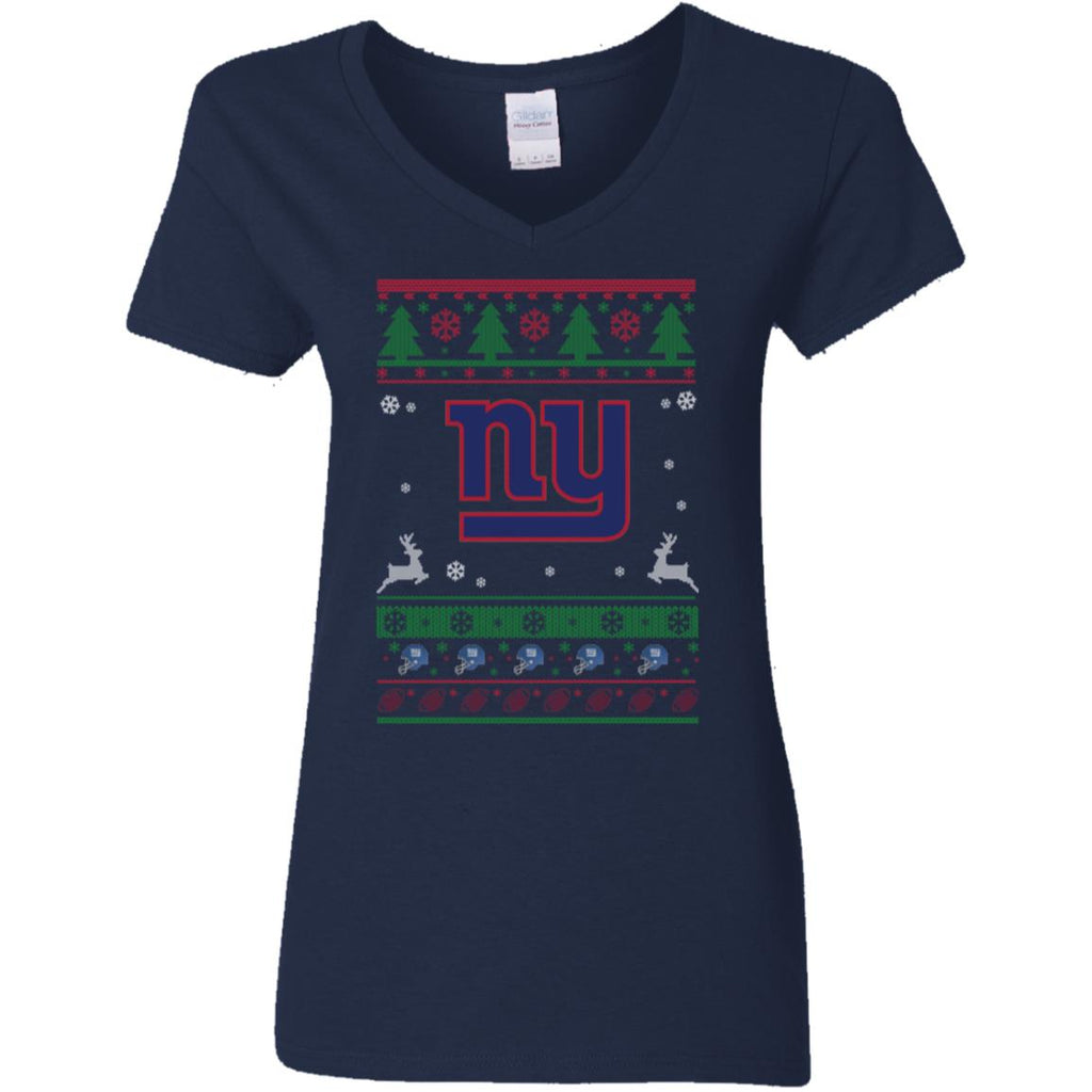 New York Giants Logo Football Teams Ugly Christmas Sweater Women V-Neck T-Shirt