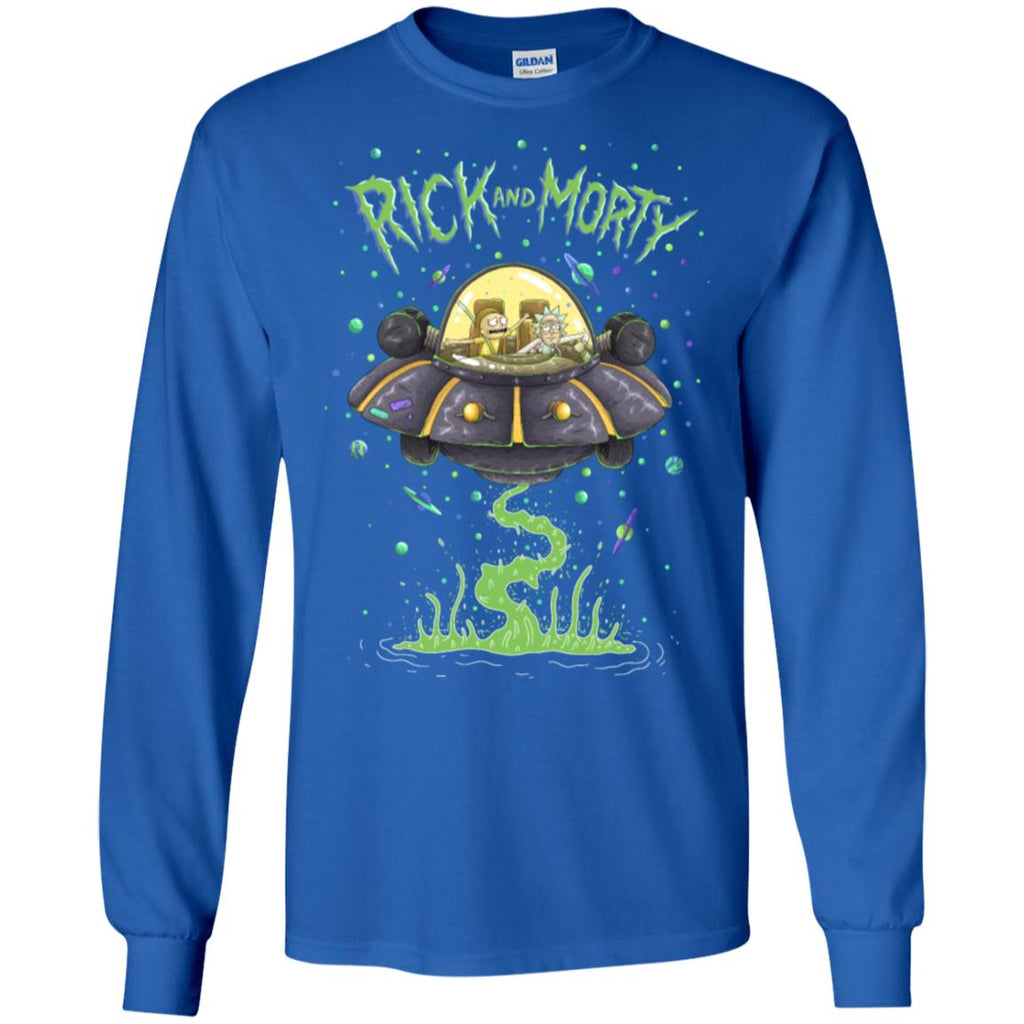 Rick And Morty Spaceship Illustration Men Long SLeeve Shirt