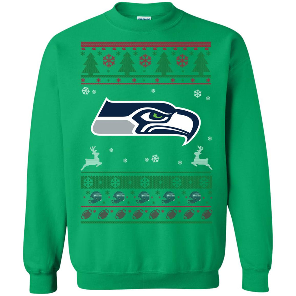 Seattle Seahawks Logo Football Teams Ugly Christmas Sweater Unisex Crewneck Pullover Sweatshirt