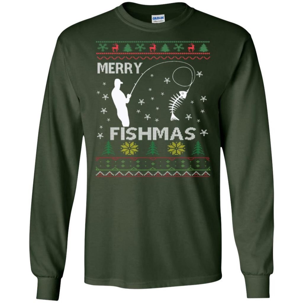 Merry Fishmas Ugly Christmas Men Long SLeeve Shirt