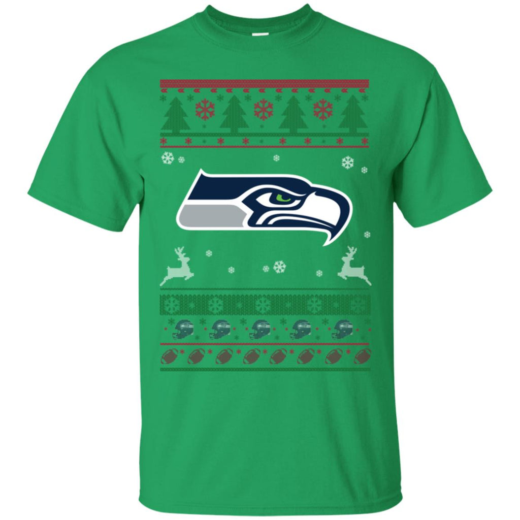 Seattle Seahawks Logo Football Teams Ugly Christmas Sweater Men T-Shirt