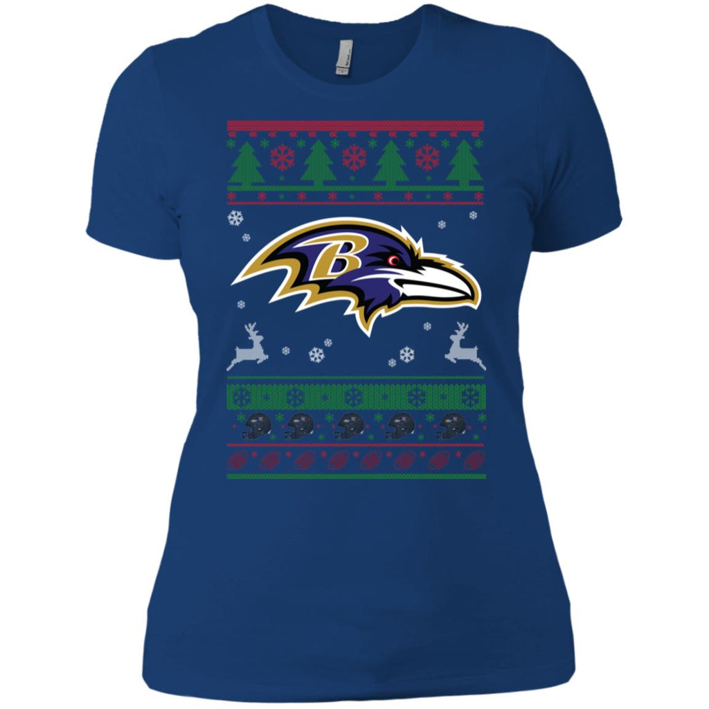 Baltimore Ravens Logo Football Teams Ugly Christmas Sweater Women T-Shirt