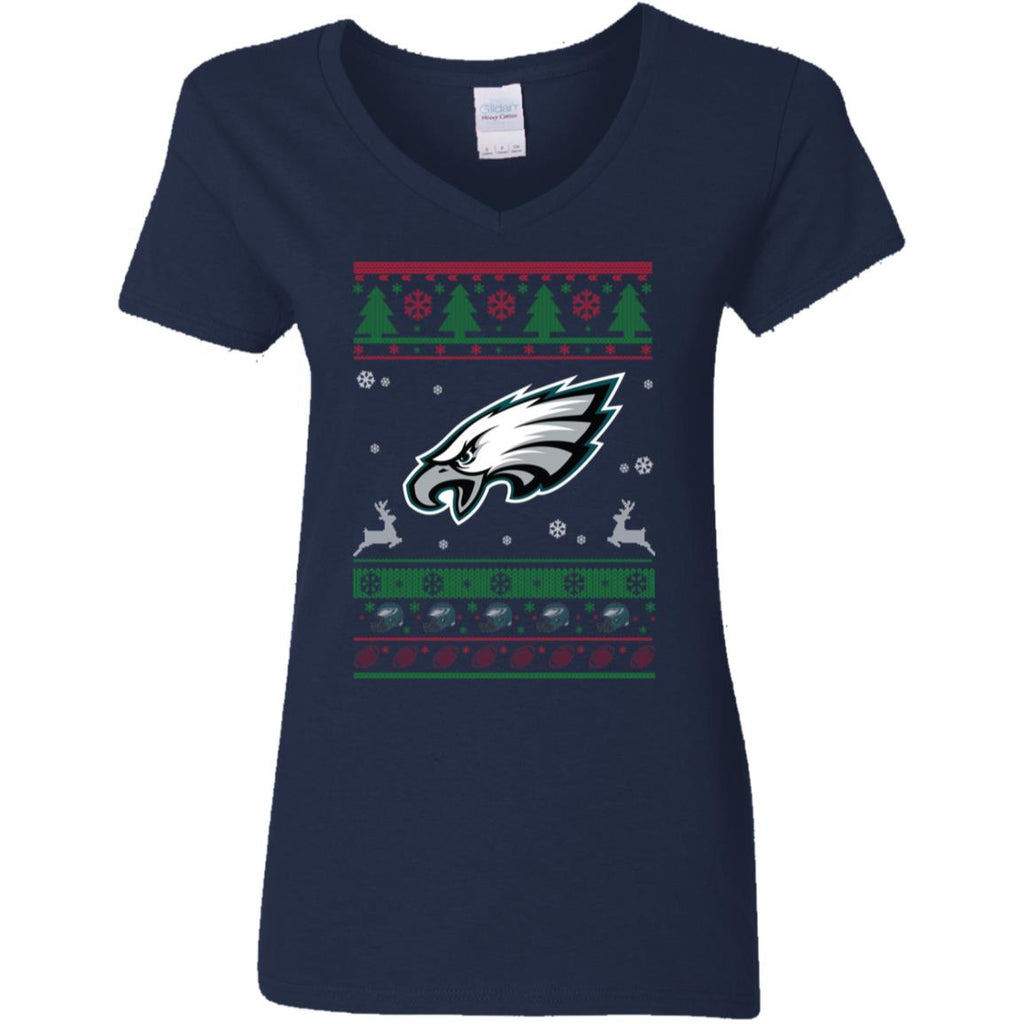Philadelphia Eagles Logo Football Teams Ugly Christmas Sweater Women V-Neck T-Shirt