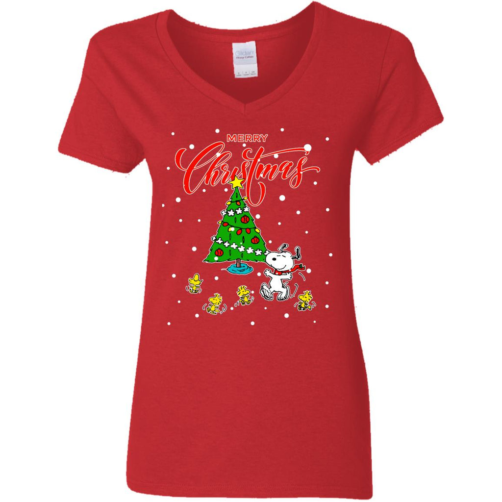Peanuts-snoopy Christmas Tree Women V-Neck T-Shirt
