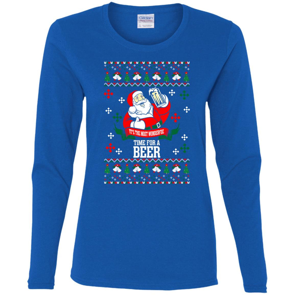 It's The Most Wonderful Time For A Beer Ugly Christmas Women Long Sleeve Shirt