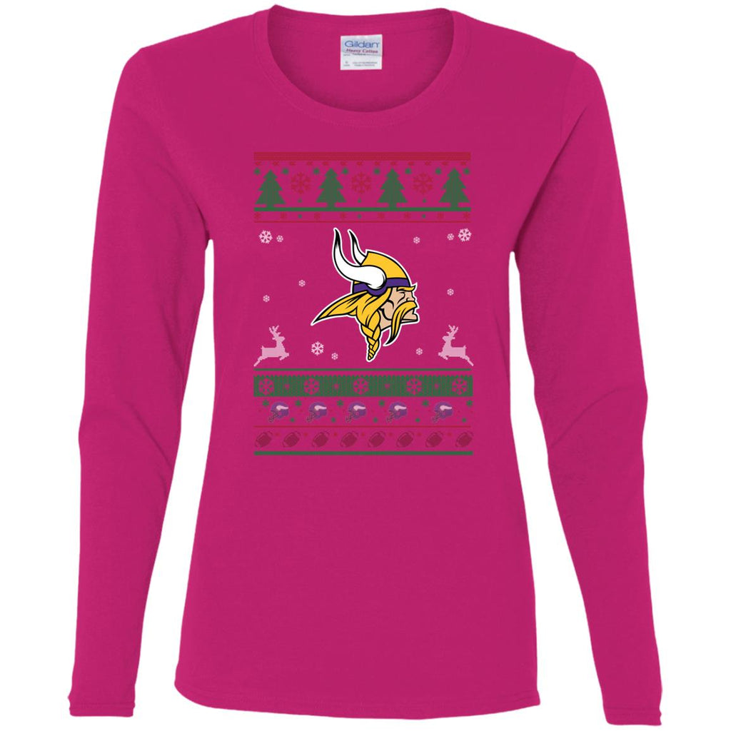 Minnesota Vikings Logo Football Teams Ugly Christmas Sweater Women Long Sleeve Shirt