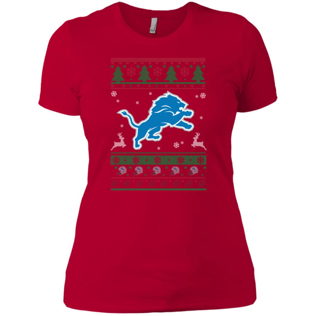 Detroit Lions Logo Football Teams Ugly Christmas Sweater Women T-Shirt